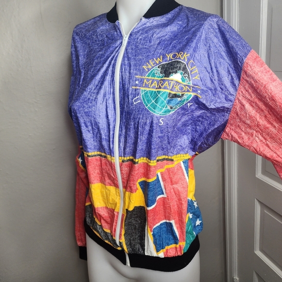 Vintage New York City Marathon Tyvek Windbreaker Jacket 80s 90s Medium Full Zip